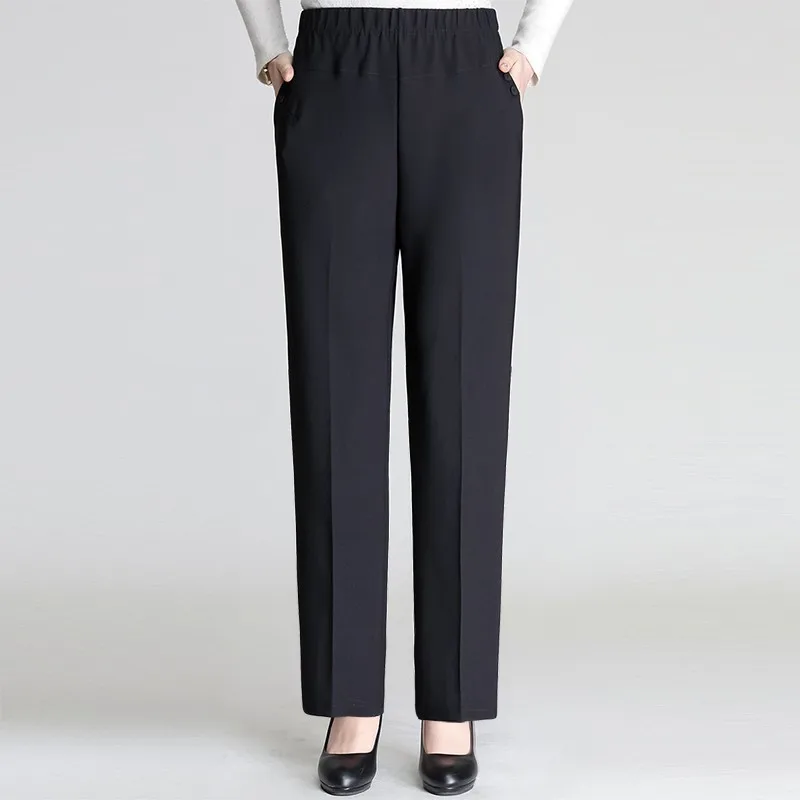 

XL-4XL Plus Size Middle Aged Women Trousers 2019 Spring Autumn Casual Loose High Waist Straight Pants Pantalon Femme