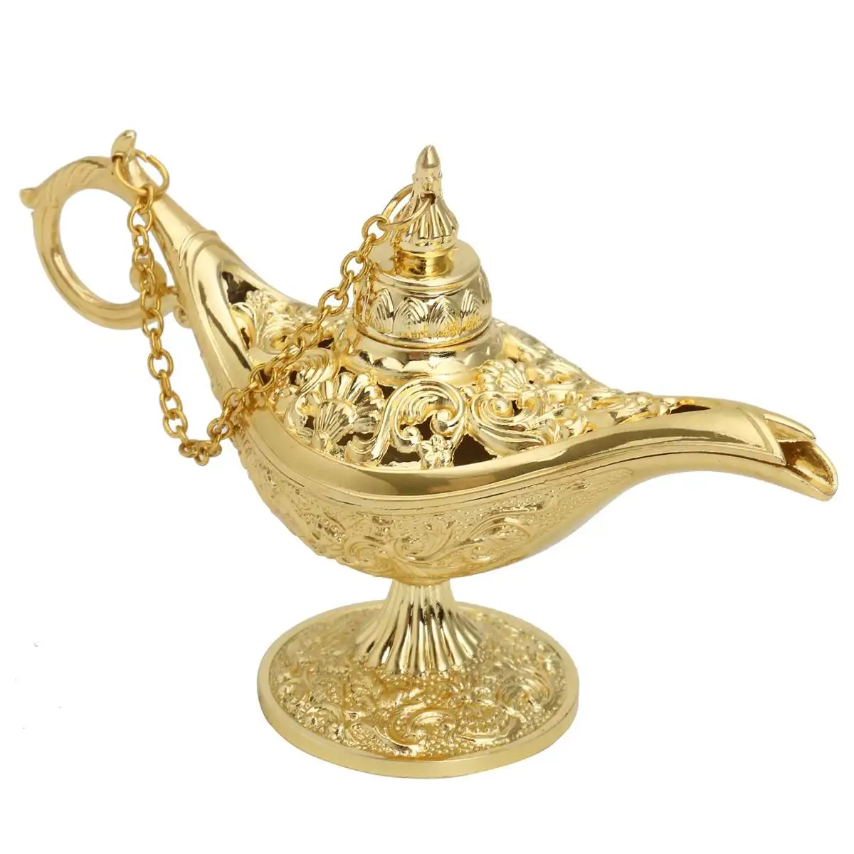 

12.8x8.2cm Collectable Classic Carved Rare Legend Aladdin Lamp Magic Light Lamp Metal Gold Zincalloy Home Decor Craft Gift New