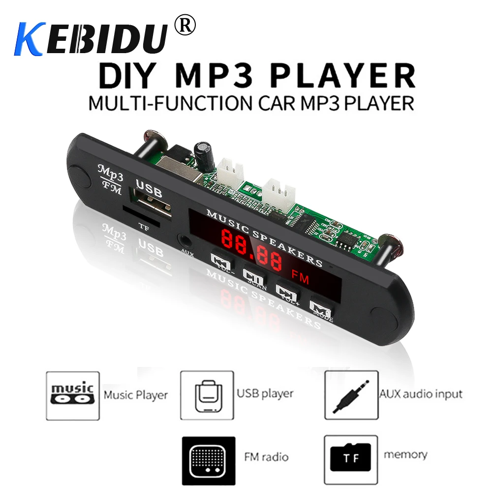 KEBIDU Автомобильный MP3 WMA WAV декодер плата плеер аудио USB TF FM радио модуль 5 в 12 В с