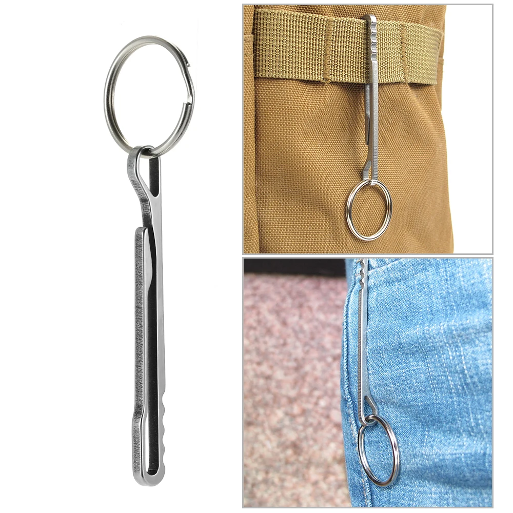 

Portable Ring Buckle Locking Carabiners Spring Snap Clips Outdoor Long Shape Alloy Key Chain with Stainless Steel Double Ring