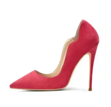 

Women Solid Red Blue Flock Suede Leather Pointed Toe Pumps Shallow Slip On High Thin Heel Dress Shoes Office Lady High Quality