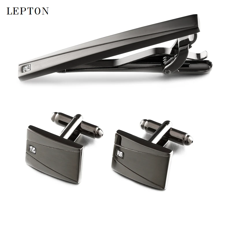 

Lepton Classic Black Cufflinks & Tie Clips Set For Mens High Quality Business Gift Necktie Pin Tie Bars Clip Clasp Drop Shipping