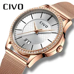 CIVO для женщин s женские часы тонкий золотой сетки нержавеющая сталь водостойкие Дата аналоговые наручные часы Relogio Feminino