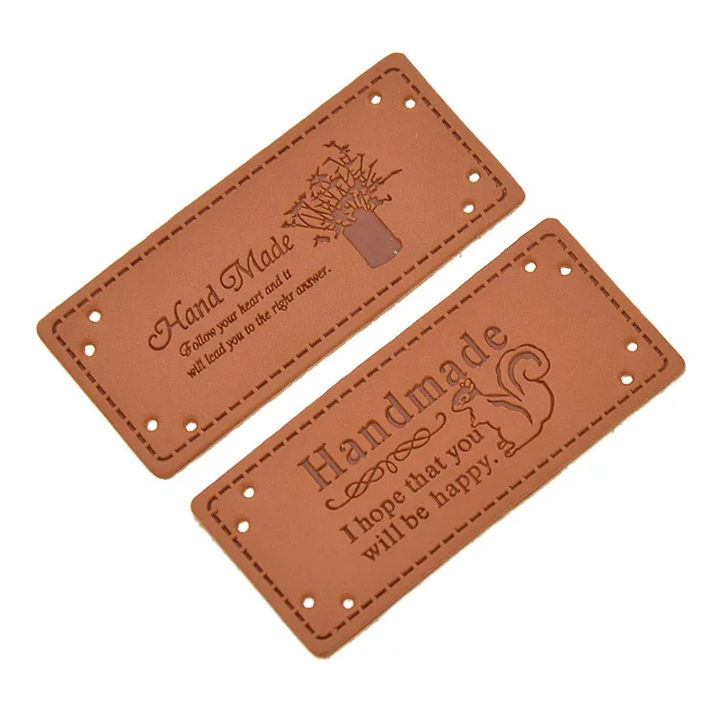 

5pcs Flowerpot Squirrel Embossed Hand Made Tag PU Leather Garment Labels DIY Handmade Sewing Accessories