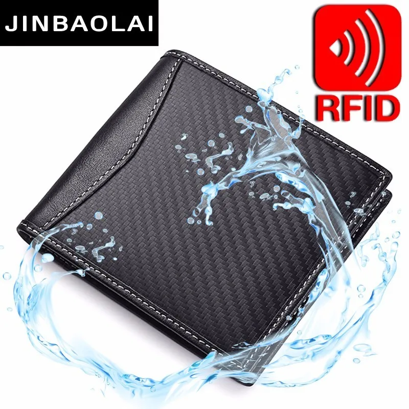 Кошелек из натуральной кожи с блокировкой RFID, специальный водонепроницаемый 3D бумажник из углеродного волокна, тонкий кошелек с передним карманом, минималистичный двойной кошелек