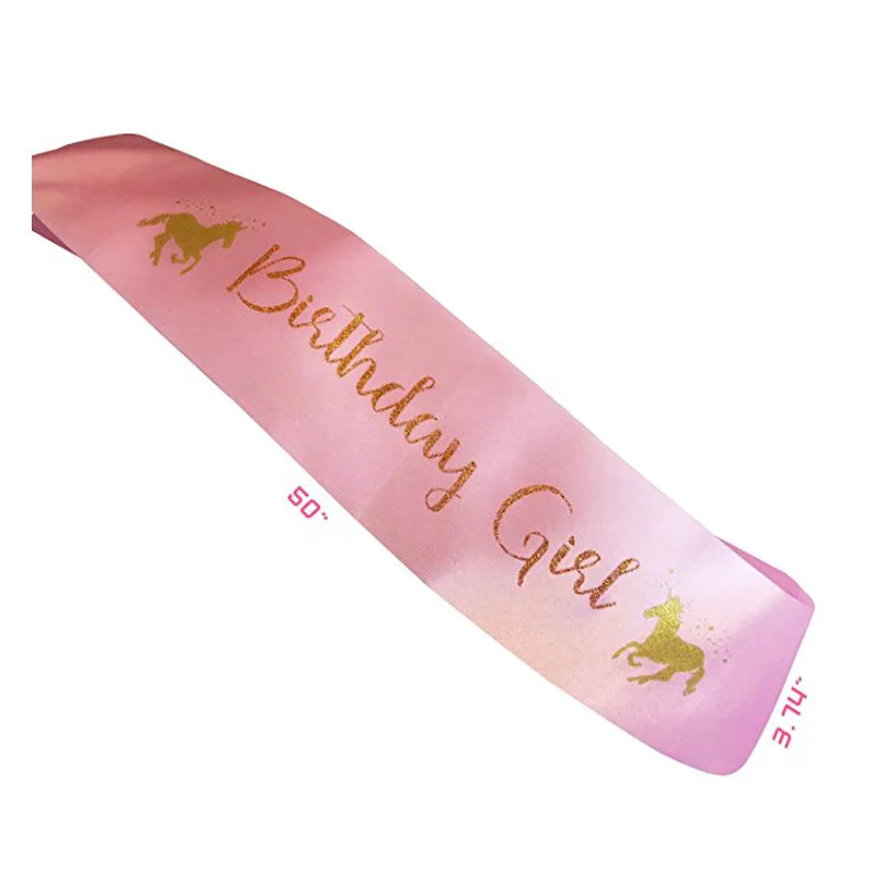 

Dropship Birthday Girl Sash Satin Silk Sash with Unicorn Headband Girl Birthday Party Decor Rainbow Unicornio Party Headbands