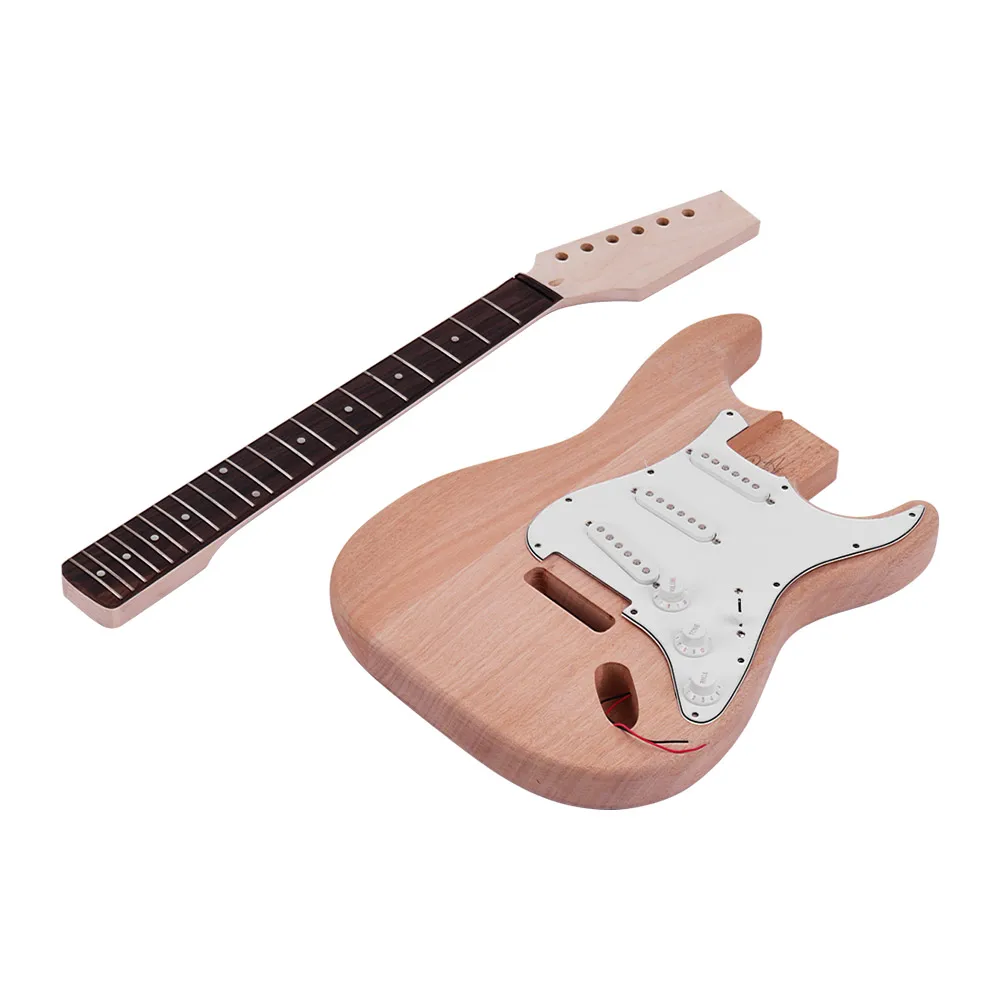 Muslady ST Style Unfinished DIY Electric Guitar Kit Mahogany Body Maple High Quality Guitar Neck Rosewood Fingerboard