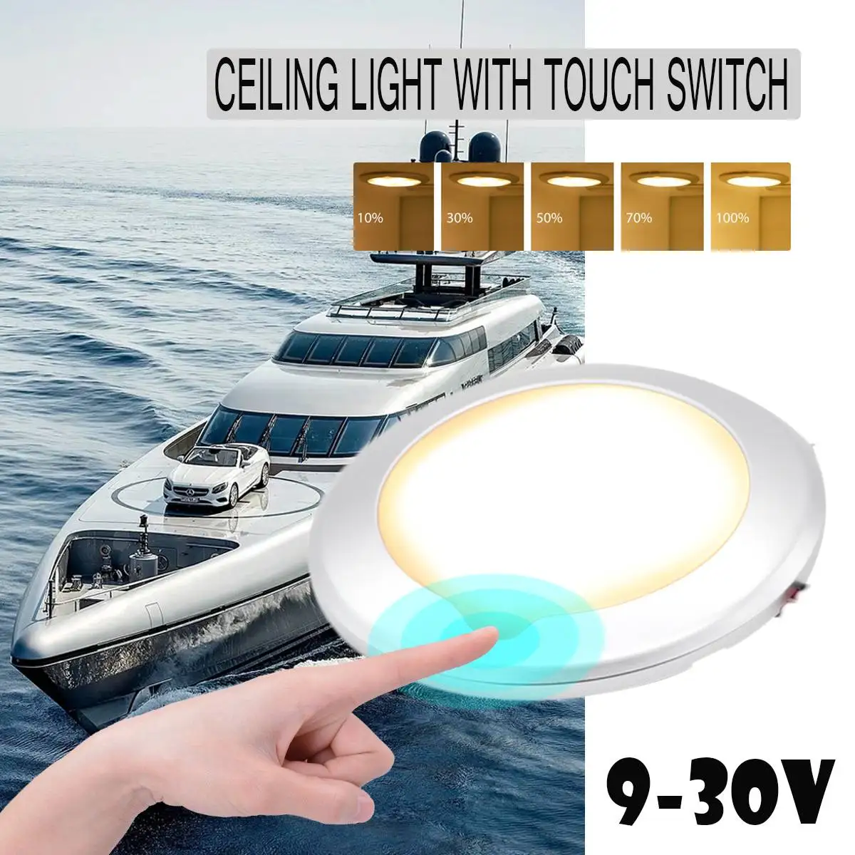 

RV LED Ceiling Light 95mm Ceiling Light Waterproof Super Slim Ceiling Light withTouch ON/DIM/OFF Switch for Car Boat Caravan