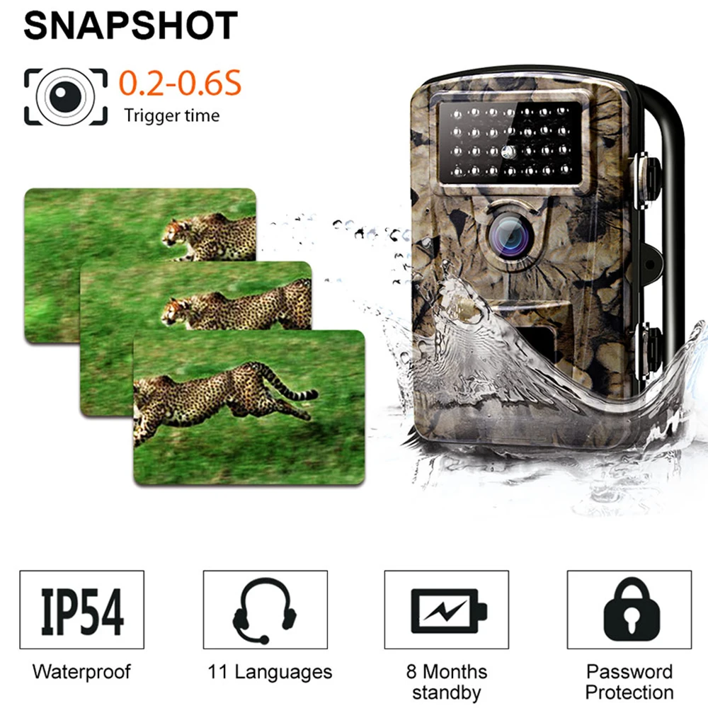 

ZECRE PH700A Outdoor IP66 Waterproof Hunting Infrared Camera Night Vision LEDs Trail Camera 12MP 1080P LCD Display Wild Camera