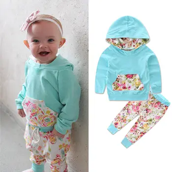 

2 pieces Floral Hoodie Top and Pant Set for Baby Girl Winter Autumn Clothes