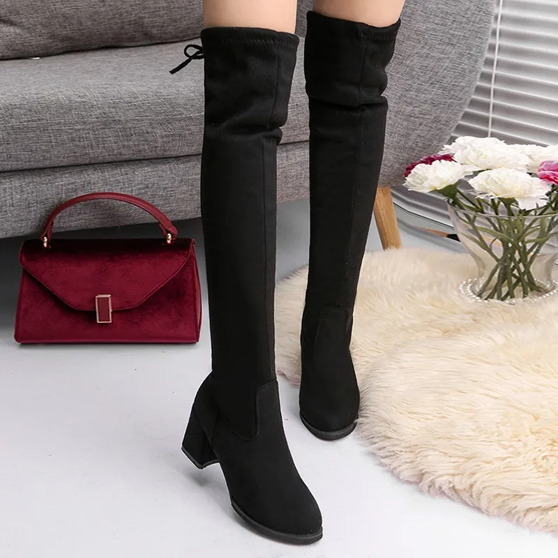 

NEW Women Casual Over the Knee boots shoes Winter women Female Round Toe Platform high heels pumps Warm Snow Boots shoes