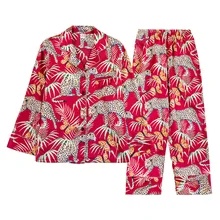 Шелковая пижама комплекты-как ms. с длинным рукавом Брюки домашний сервис комплект из двух предметов ropa verano mujer sleep пижамы, одежда для отдыха женские