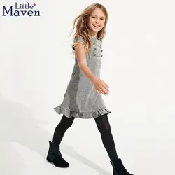 Little maven/клетчатое платье с короткими рукавами летние платья в английском стиле шестью пуговицами спереди от 4 до 10 лет Бренд 2018