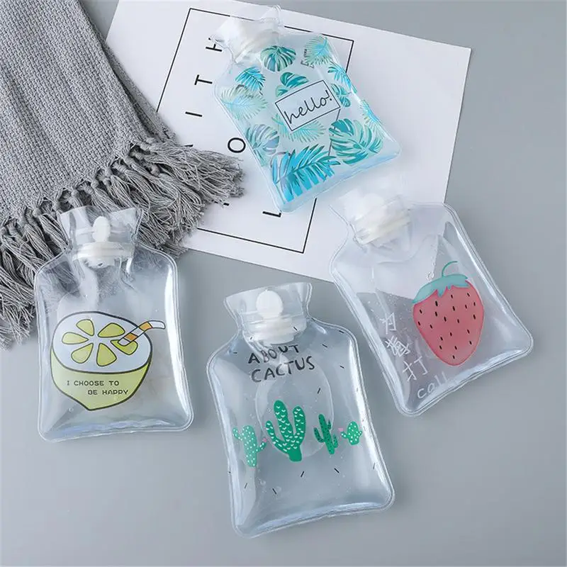 

Transparent Cartoon Plants PVC Water-filling Hot Water Bottle Bag Portable Hand Warmer Water Injection Mini Storage Bag Tools