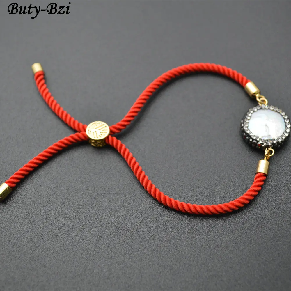 

Black / Red Cord Natural White Pearl Coin Beads Charm Thread Slide Bracelets Fashion Woman Jewelry Gift