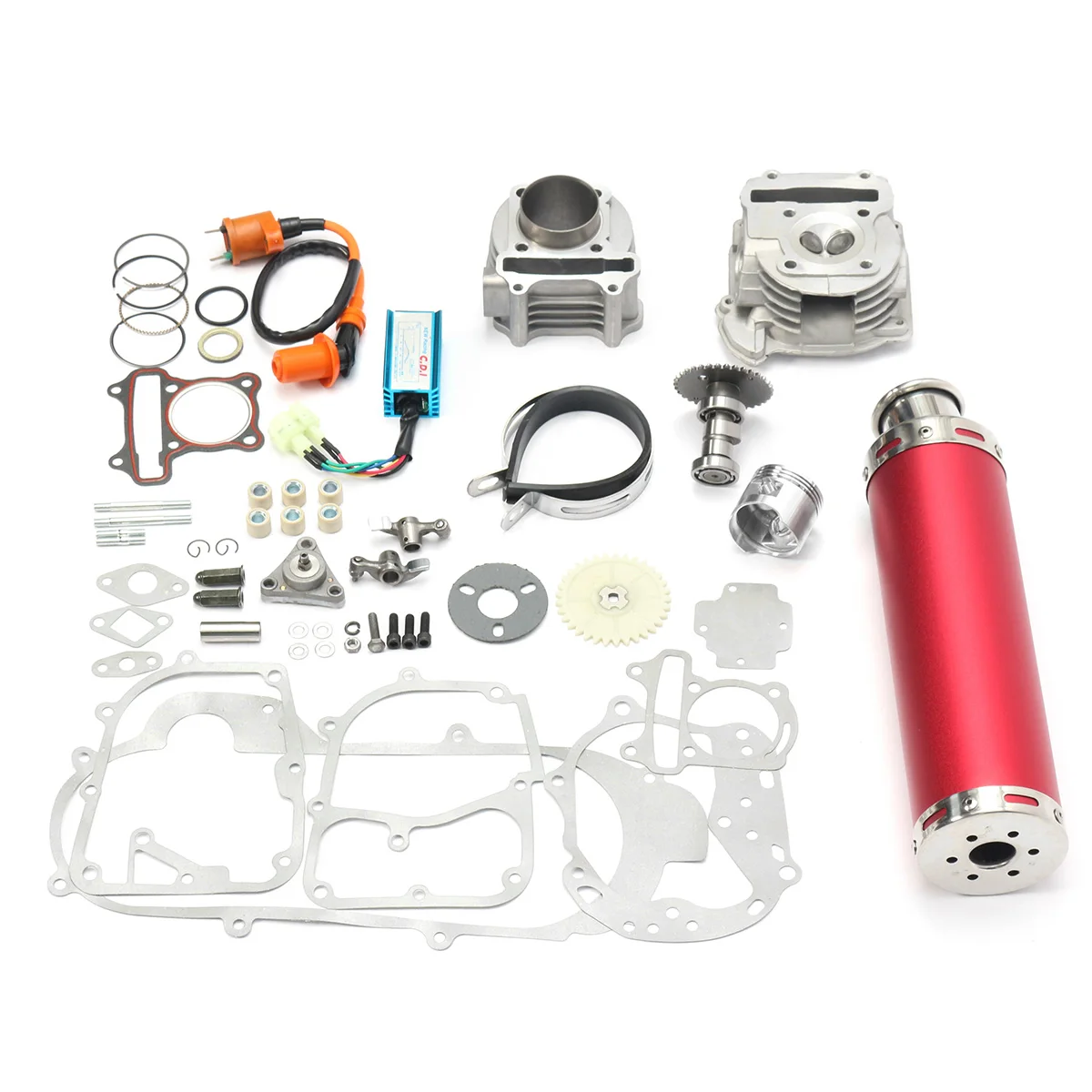 

100cc Chinese Scooter Part Big Bore Kit Red Exhaust For 139QB 1P39QMB GY6 50cc4 50mm Exhaust Performance Kit Power Pack