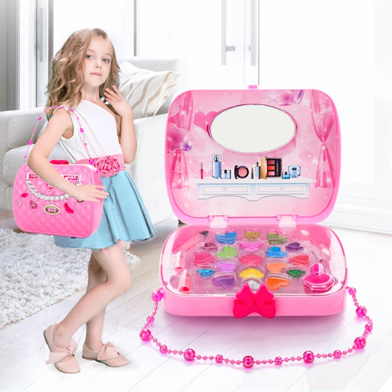 

DROP SHIP Children's Cosmetics Toys Kit Box with Handbag Girl Safe Non-Toxic Makeup Set Eyeshadow Lipstick Blush for Gift TSLM1