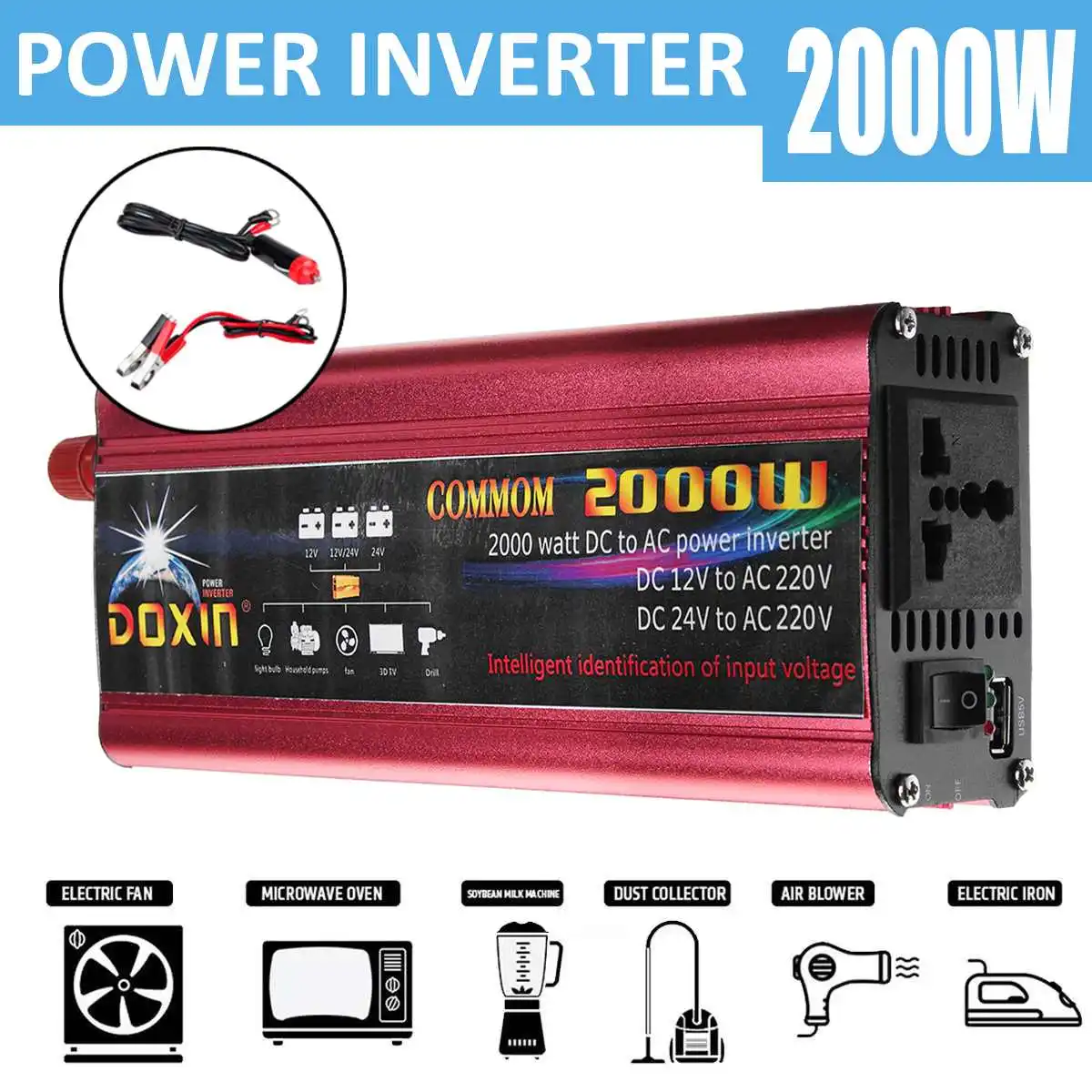 

4000W DC 12V 24V To AC 220V Car Power Inverter Sine Wave Charger Converter Adapter Inverter Household Power Converter USB Plug