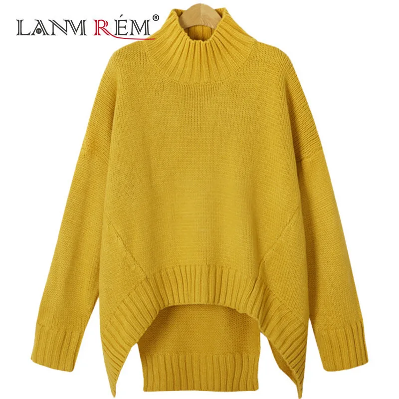 LANMREM 2018 New Summer Autumn Fashion Turtleneck Long Sleeve Irregular Split Simple All-match Woman Sweater SA872