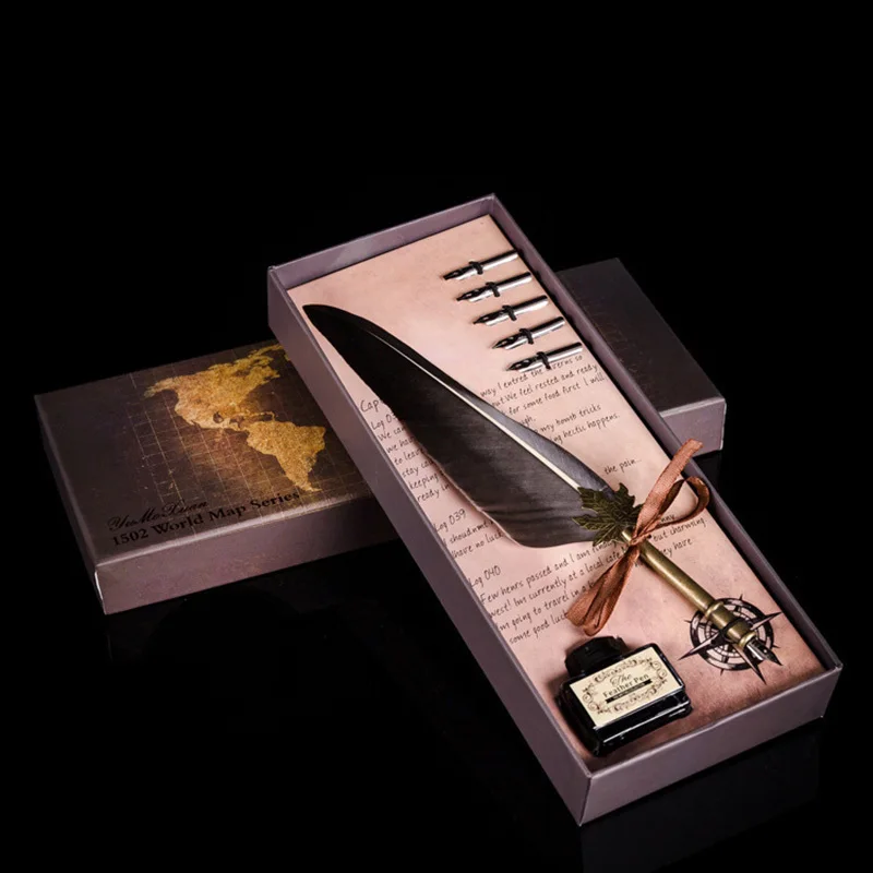 

1Set English Calligraphy Feather Dip Pen Writing Ink Set With 5 Nib Wedding Gift Quill Pen Fountain Pen Stationery Gift Box 3874
