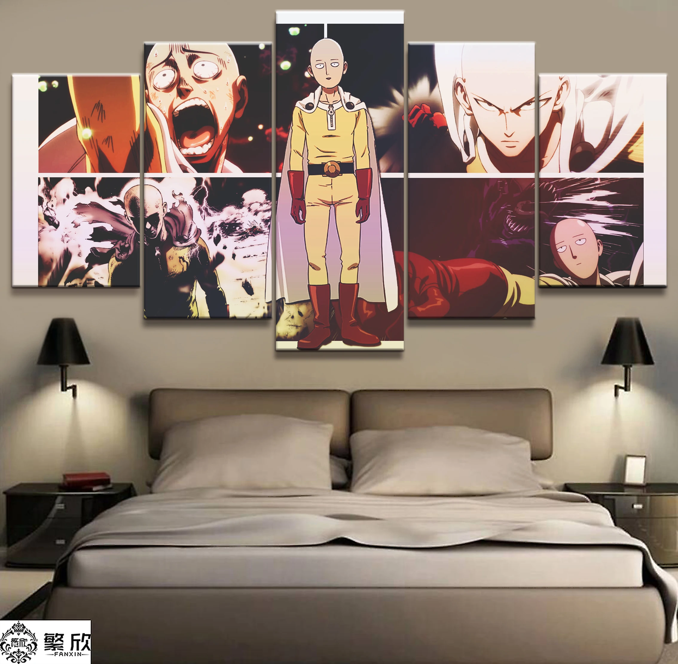 

Home Decor Modular Canvas Picture 5 Piece One Punch Man Saitama Anime Figure Painting Poster Wall For Home Canvas Wholesale