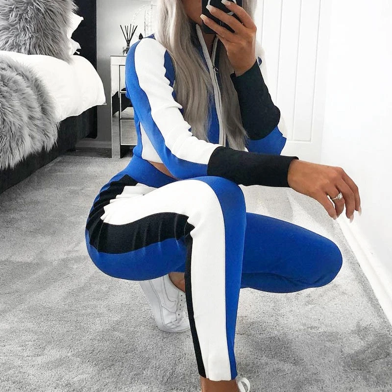 

New 2019 Casual Women Tracksuit 2Pcs Ladies Long Sleeves Crop Top Zipper Sweatshirt Coat Pants Set Lounge Wear Casual Suit