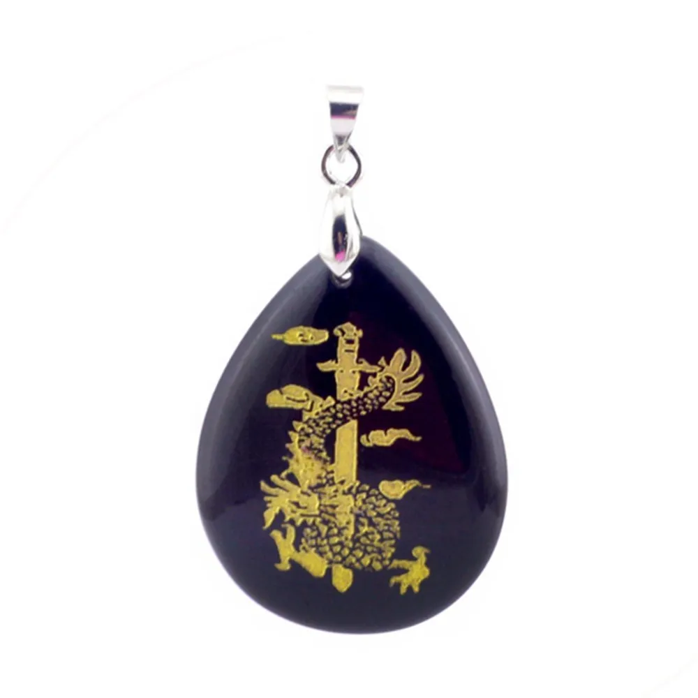 

Natural Obsidian Water Droplets Pendant Creative Chinese National Style Dragon Zodiac Dragon Men Item Necklace For Women Man