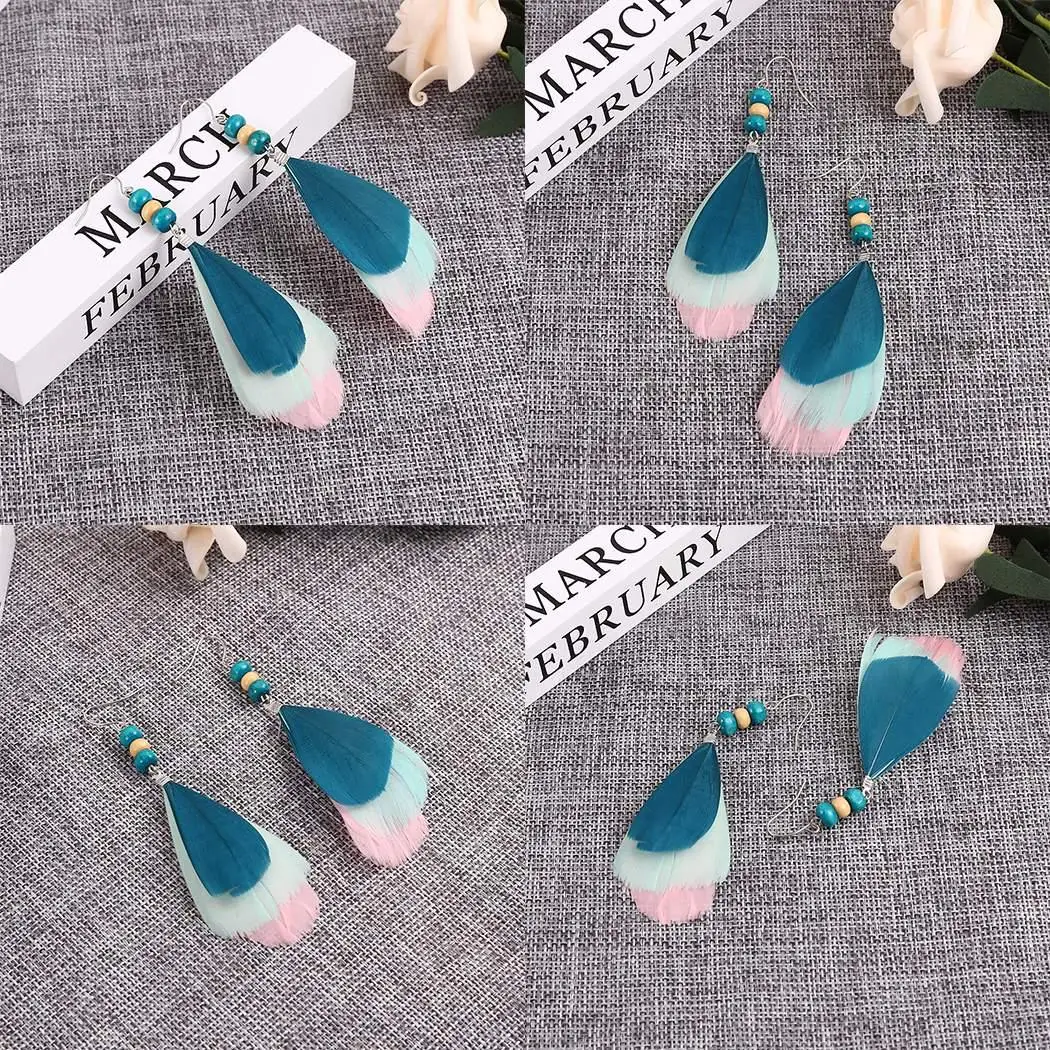 

Women Fashion Geometric Feather Hook Pierced Multicolor Drop Casual Dangle Earrings