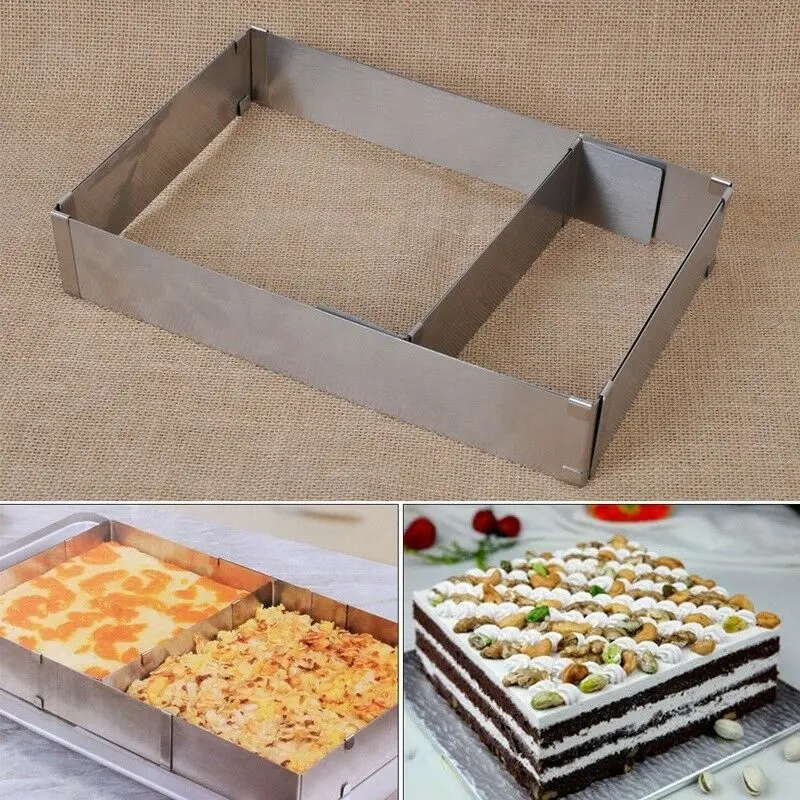 

Rectangle Extendable Silver Stainless Steel Adjustable Cake Mousse Ring Square Cake Mold Cake Decorating Baking Tools