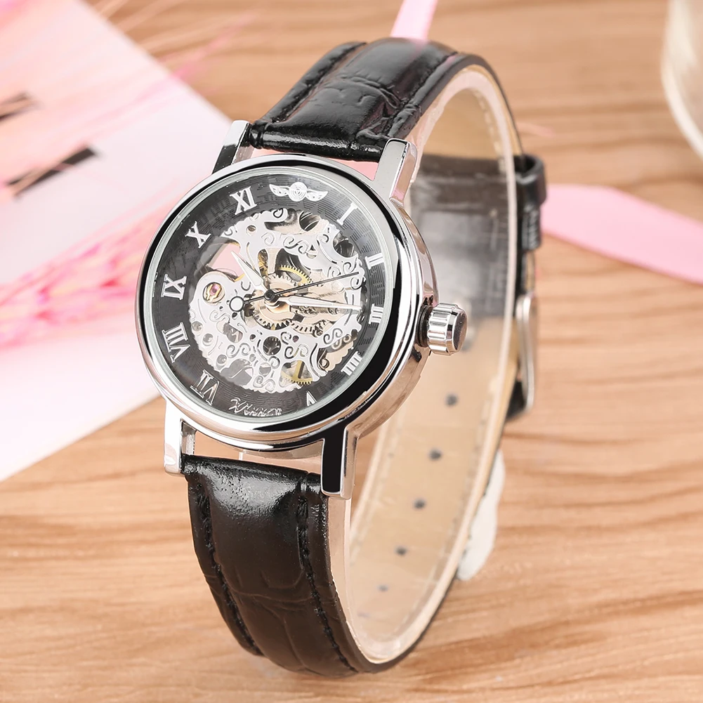 

Skeleton Mechanical Watch Transparent Automatic-self-winding Business Style Clock Roman Numerals Dial Mechanical Watches Reloj