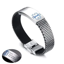 Гравировка силиконовые медицинские браслеты спортивные аварийные ID браслеты для мужчин водонепроницаемые из нержавеющей стали резиновые оповещения pulsera