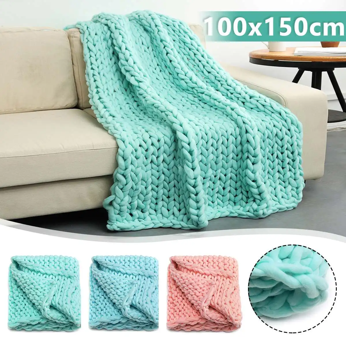 

Soft Handmade Winter Warm Chunky Knitting Blanket for Sofa Bed Baby Kids Sleep Thick Line Bulky Knitted Throw Blanket Home Decor