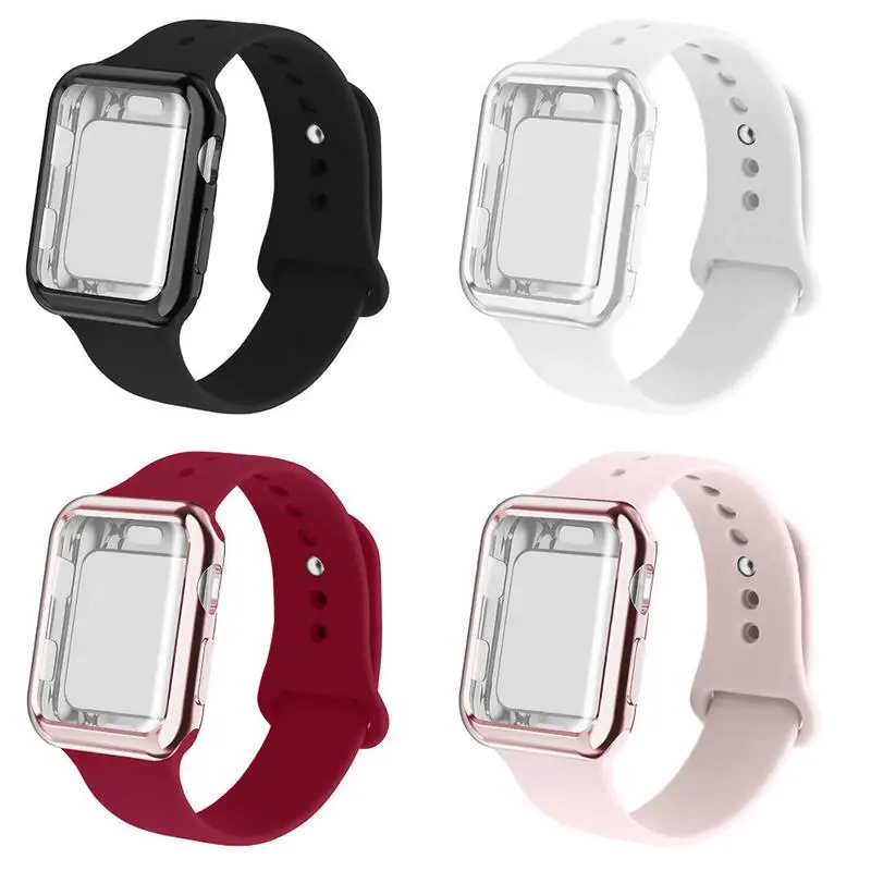 

Watch Strap Case Set For IWatch 4 3 2 1 Apple Watch Silicone Band With TPU Case Fashion Simple Scratch-resistant Watchband New