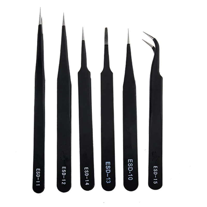 

DANIU 6pcs/set 45 Degree Angled Sharp Tip Anti-Static Different Size Vetus ESD Tweezers ESD10 to ESD15
