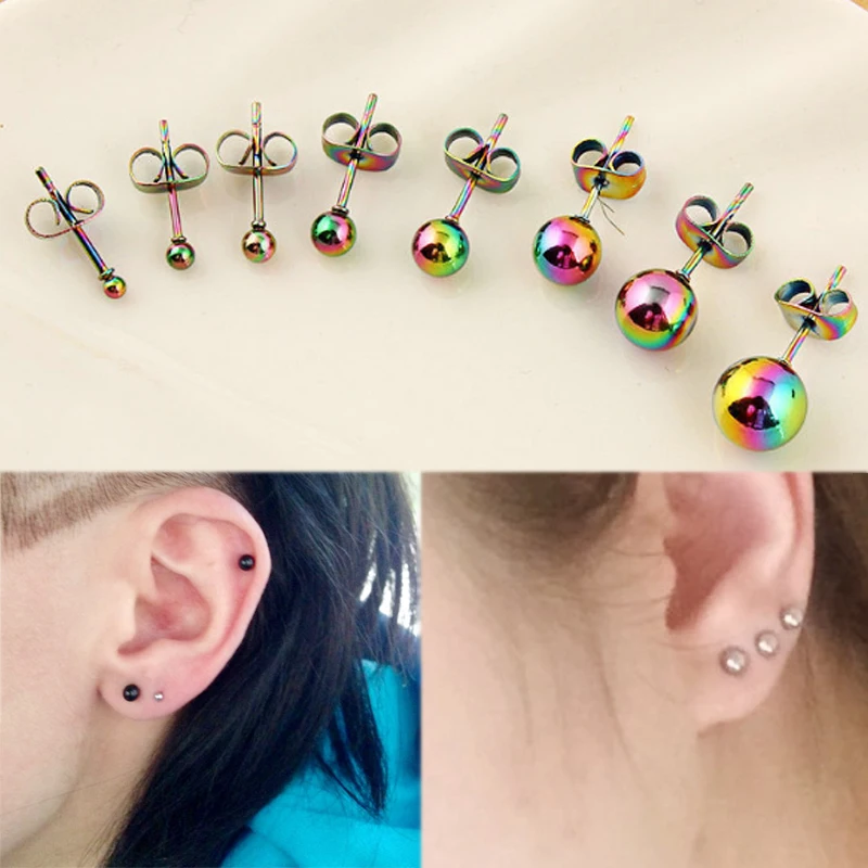 

Women 2019 New Arrival Silver Bead Graceful 1Pair Ball Golden Unique Colours Blue Men Black Round Wedding Stud Earring