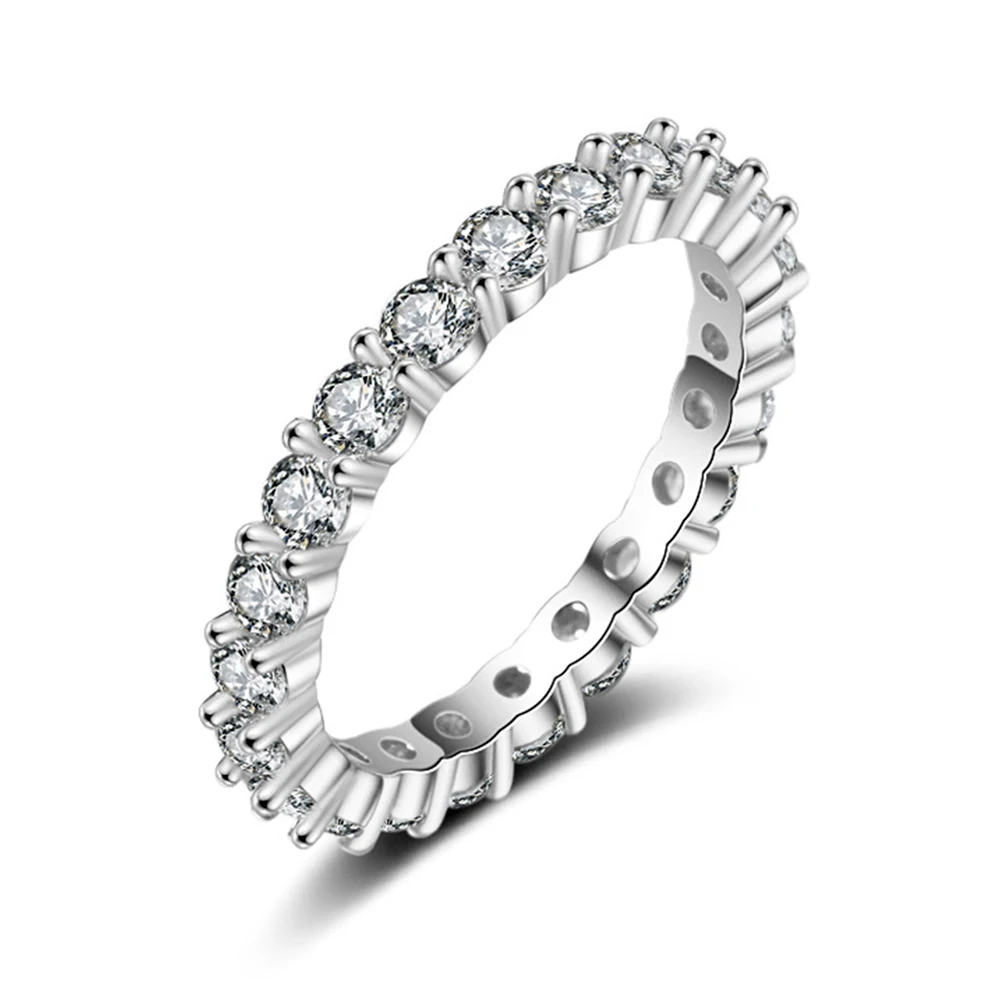 

High Quality Silver Circle Clear CZ Geometric Stackable Brand Rings For Women Wedding Jewelry Gift
