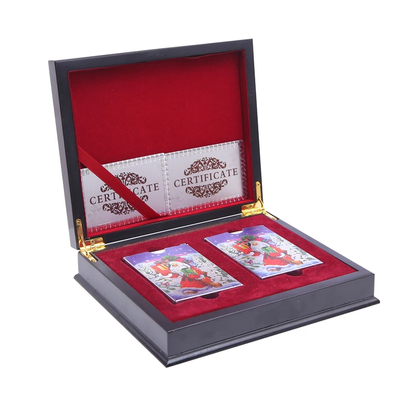 

Gift wooden box with 2sets christmas plastic playing cards waterproof Durable cards game PVC Poker cards Pokerstars Gift cards