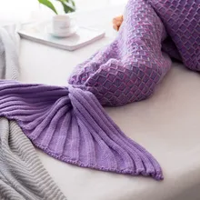 3 Colors Soft Crochet Mermaid Throw Bed Wrap Mermaid Tail TV Sofa Adult Blanket All Season Sleeping Christmas Gift