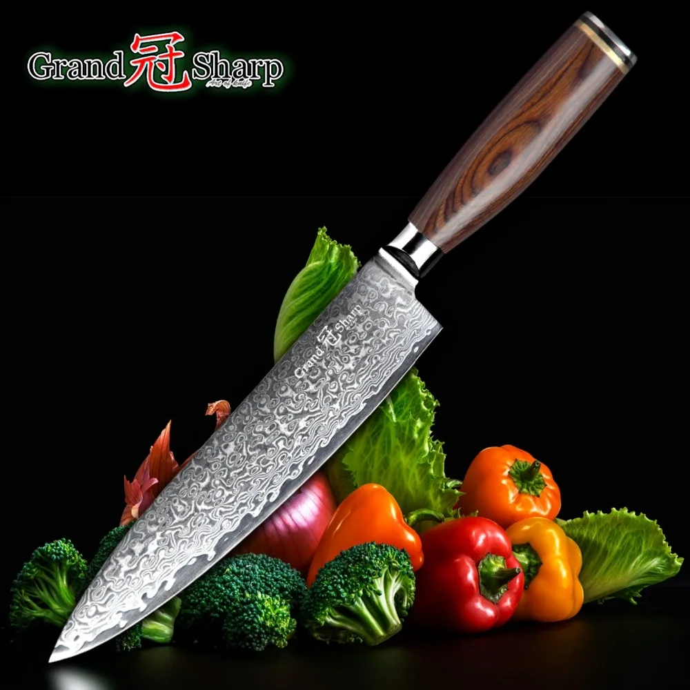 GRANDSHARP 67 Layers Japanese Damascus Knife Damascus Chef Knife 8 Inch VG 10 Blade Japanese