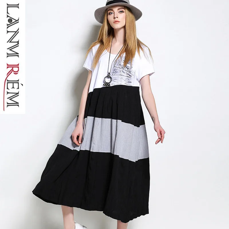 

LANMREM 2019 Linen Short Sleeve Summer Dress For Women New Fashion Female's Loose Casual Comfortable Clothing Vestido YG64400