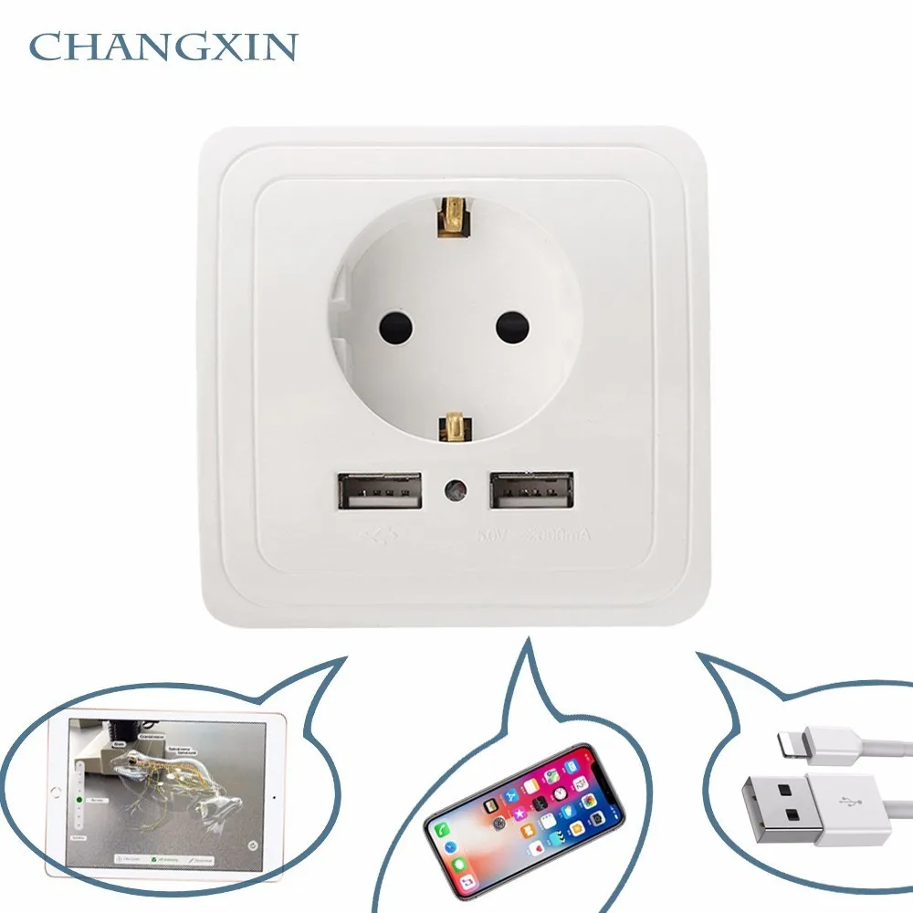 

Dual Usb Port 2400ma Smart Home Best Wall Charger Adapter 16a Eu Standard Electrical Plug Socket Power Outlet Panel 110~250v