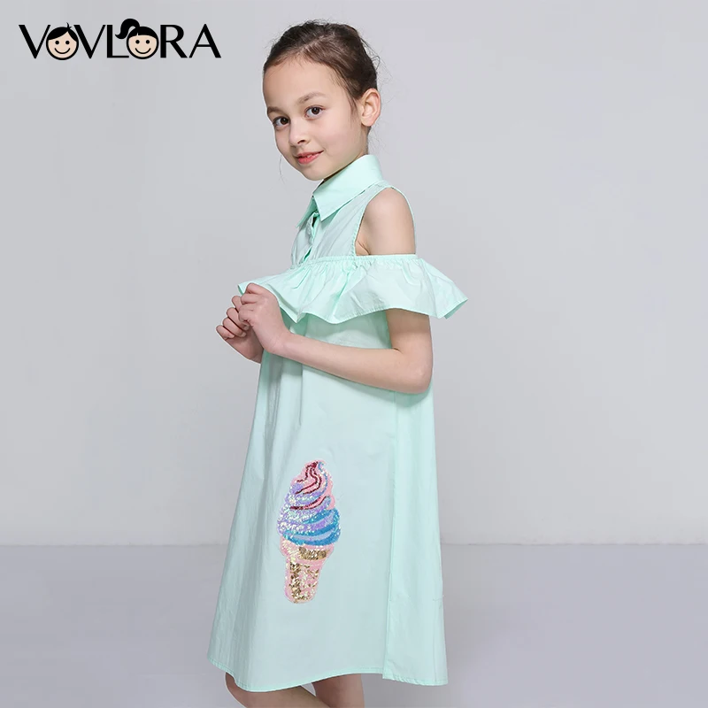 

Kids Ruffles Dress Shoulder Cotton Sleeveless Girls Summer Dress Woven Sequins Children Clothes 2018 Size 7 8 9 10 11 12 Years
