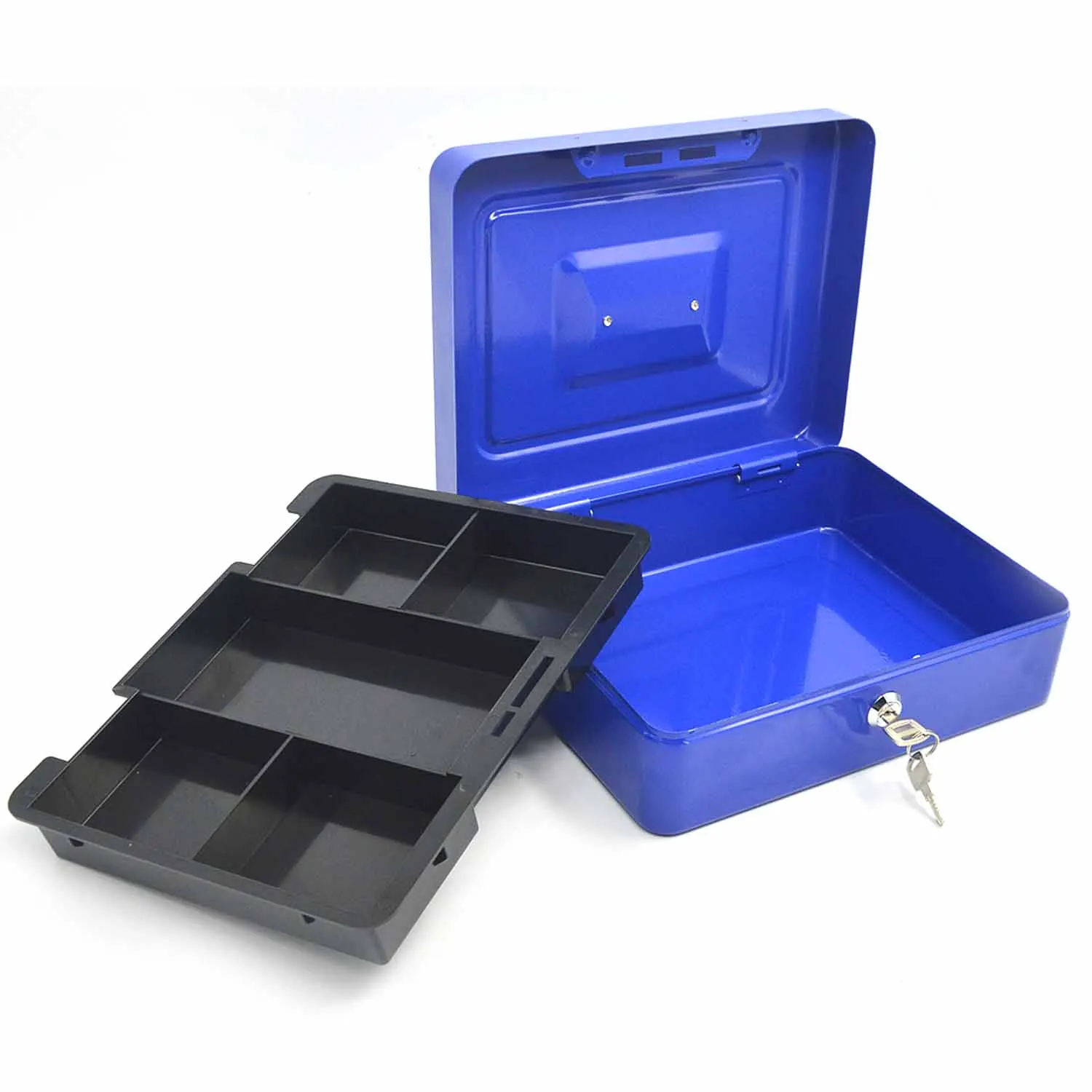 

Behogar 10 inch Metal Lockable Cash Coin Money Storage Safe Security Box Holder Suitcase with Lock Key 5 Compartment Tray