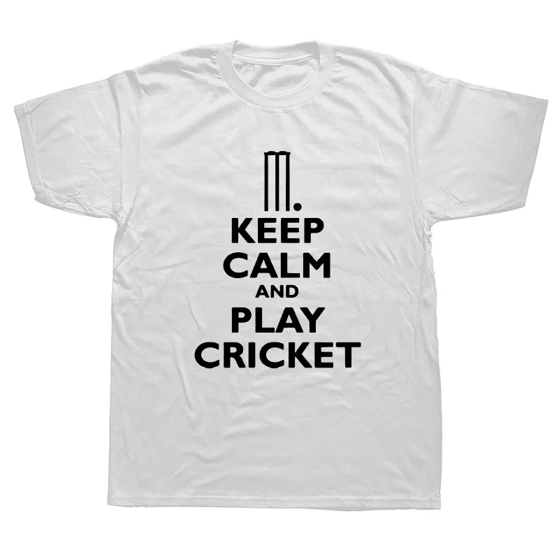 إبقاء الهدوء والتشغيل الكريكيت قميص رجالي Cricketer لاعب كم الساخن طباعة T قميص رجل قصير كم حار قمم