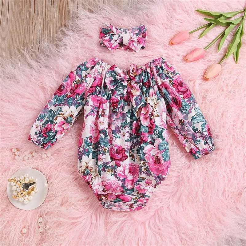 

0-12M Newborn Kids Baby Girl Floral Clothing Elegant Long Sleeve Flower Bodysuit Cute Princess Sunsuit lovely sweet Outfit