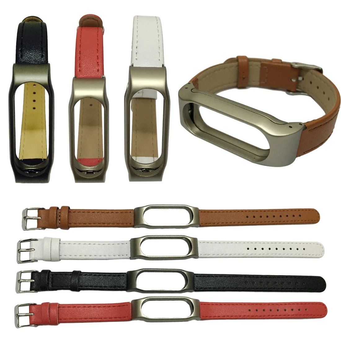 

Smart Bracelet Wrist Strap With Metal Case Leather Strap Suitable For Millet Bracelet 2 Leather Wristband With Light Sense