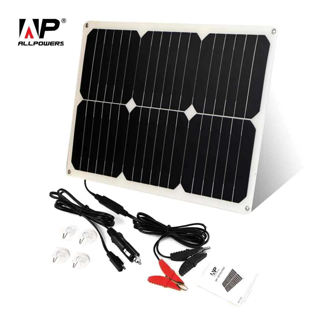 ALLPOWERS Solar Car Battery Charger 12V 18W Portable Solar Car Charger for 12V Car Battery Automobile Motorcycle Boat