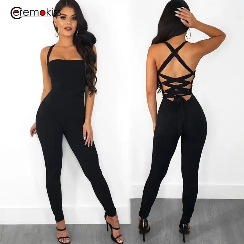 black backless romper