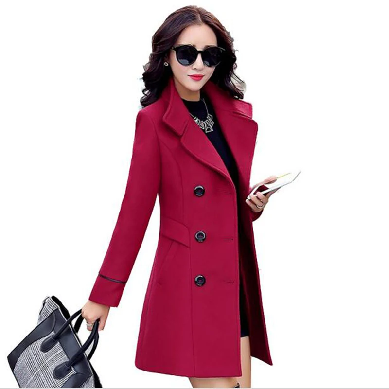 

Autumn Winter 2018 New Fashion Women Yellow Red Orange Wool Coat Double Breasted Coat Elegant Bodycon Wool Long Jackets