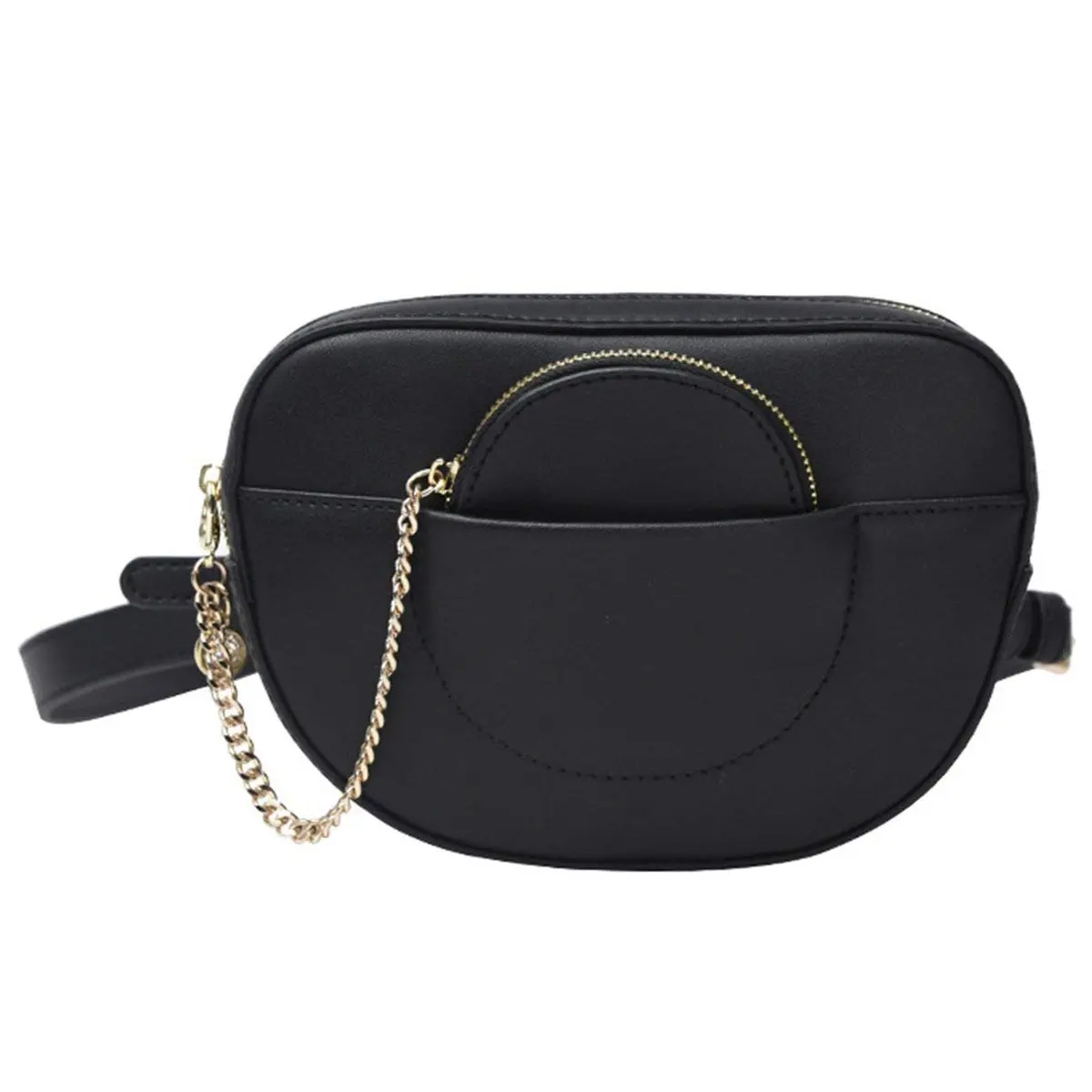 

Women Mini Waist Bag Fashion PU Leather Cell Phone Pocket Purse (BLACK)